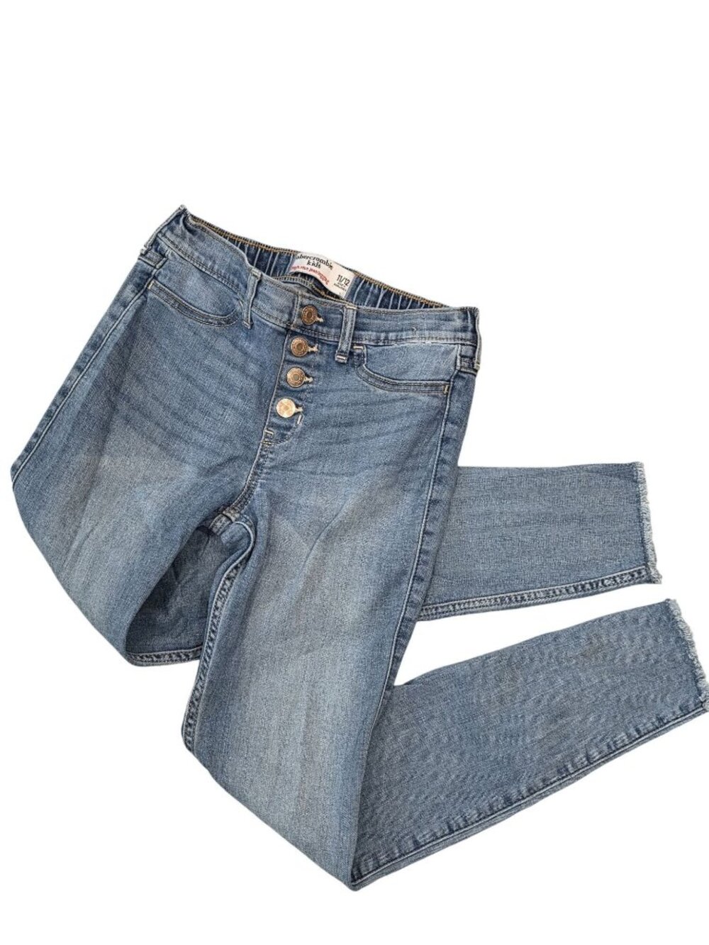 Abercrombie High-Rise Jean Leggings With Frayed Hem 11/12 Button Fly Light Wash